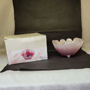 Cracker Barrel Blush Pink Floral Glass 3 Footed Bowl Candy Dish 415472